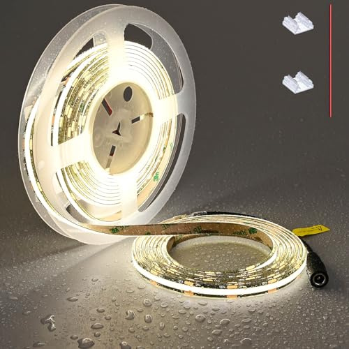 TOPAI LED-tejp COB 12 V, naturvit, 4 000K, vattentät, IP65, PCB, svart, 5 meter, 480 LED/M, 4 000 Lm CRI>90, självhäftande, tillskärbar för kök, skåpbelysning, vardagsrum, utomhus