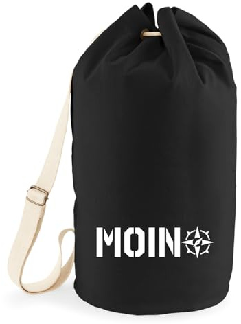 Huuraa Seesack Moin Kompass Geschenk | Tasche 20 Liter Strandtasche Black Baumwolle Rucksack Geschenkidee Schwarze Sporttasche Duffle Bag mit Kordelzug Verschluss
