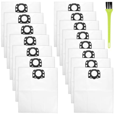 Kuleyng 15pcs Vacuum Cleaner Bags for Karcher, Vacuum Cleaner Bags for Karcher WD4 WD5 WD6 WD5P WD6P MV4 MV5 MV6, Large Dust Bags with Cleaning Brush, Replacement Karcher Wet and Dry Vacuum Cleaners B