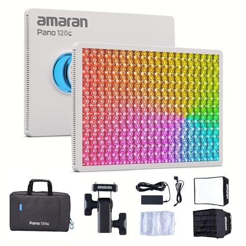 Amaran Pano 120c Kit RGBWW LED Video Continuous Lighting 120W CCT 2300K-10000K with APP Control 12 Photography Lighting Effects for YouTube Vlog (White)