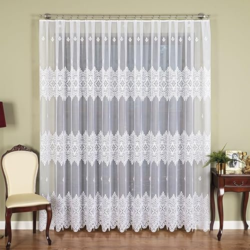 Gardinen Vorhangen Weiß Jacquard 400x150 cm (BxH) Laurentina Gardine Fertiggardine mit Kräuselband 1:2 Pflegeleicht Vorhang Deko für Wohnzimmer Schlafzimmer und Küche