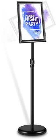 Soporte de aluminio para carteles, soporte para póster A4, cartelera, soportes de exhibición ajustables, soporte de exhibición publicitario reemplazable, con base de metal resistente para espectáculos