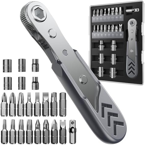 Stocking Stuffers for Men Adults, AXTH 23in1 Right Angle Ratcheting Screwdriver Set, Gifts for Dad, Unique Husband Christmas Gift, Magnetic Offset Screwdriver Repair Tool, Gadgets for Men