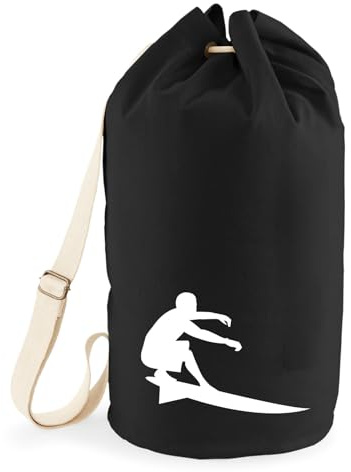Huuraa Seesack Surfen Silhouette 20 Liter Black Baumwolle Rucksack Geschenkidee