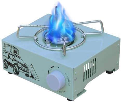 Hornillo de camping – Mini estufa, 1 quemador de cartucho de gas para exteriores, estufa de cassette, cocina exterior con esteras antideslizantes, instalación magnética y potencia de fuego de 2100 W
