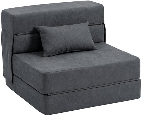 HOMCOM 3 in 1 Schlafsessel mit Flanelloptik 80 x 80 x 64 cm Dunkelgrau