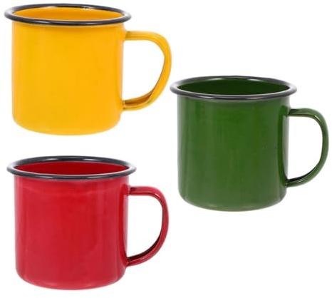 LAPYAPPE 3stücke Teiliges Kleine Bunte Emaille Becher Retro Stil Leichte Unzerbrechliche Tassen für Junge Mädchen und Zuhause Emailliert Fleckenresistent Vielseitig für Kaffee Tee Milch