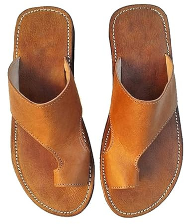 Herren-Sandalen Aus Leder Mit Zehenring Und Ballenzehen-Korrektur, Lässige Sommer-Sandalen， Flip-Flops Mit Eckiger Zehenkorrektur Hinten Fischmaul-Form, Für Plattfüße Plantarfasziitis
