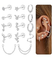 12 Stück 16G Helix Piercings Chirurgenstahl Ohrringe Set Gold Silber Hypoallergen Flatback Ohrstecker Klein Creolen Knorpel Tragus Conch Rook Helix Piercing Ohr Schmuck Wasserfest