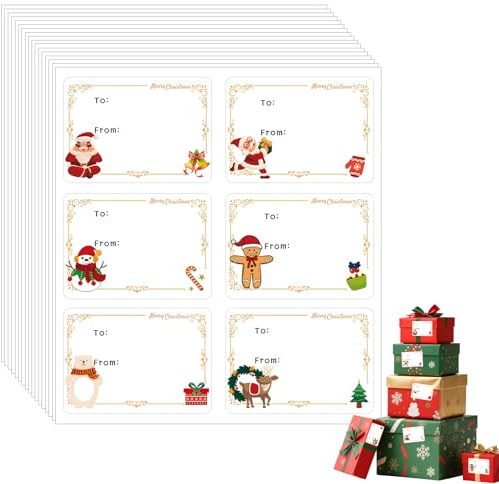 150 Pezzi Natale Regalo Adesivi, Etichette Regalo di Nome di Natale 65 x 45 mm Regali di Natalizie Autoadesivi per Borse Carte Busta Festa Compleanno Matrimonio