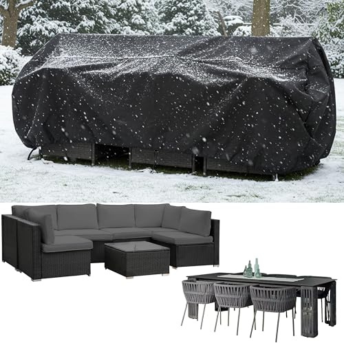 Coperture per Mobili da Giardino 120x120x90cm/L x P x A 420D Oxford Copertura da Tavolo da Esterno Telo Copri Tavoli da Terrazza Rettangolo Impermeabile Antivento Antineve Telo Protettivo Esterno