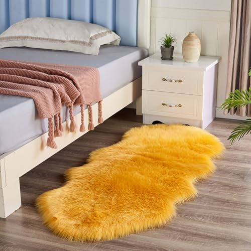 Générique Tapis À Poils Longs, Antidérapant, Lavable, Moelleux, Tapis de Couloir, Tapis Décoratif Moderne pour Chambre et Salon,Jaune,150 * 60cm