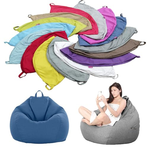 MOTTK Solo funda grande para puf (sin relleno), 16 colores, almacenamiento de animales de peluche esponjosos, soporte y organizador de juguetes de peluche, puf de tela de lino transpirable (rojo, XL