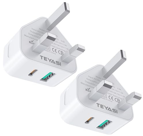 USB C Plug, 2PACK 25W USB A and C Charger Plugs UK Fast Charge for iPhone Apple 17 Pro Max/17 Air 16e 16 Plus/16 Pro Max 15 14 13 12 11 SE Watch iPad Mini Air A16, Type A USBC Port Wall Charging Plug