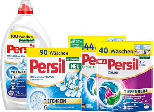 PERSIL Universal Pulver Morgenfrische 90 WL 4,95 kg + PERSIL Universal Kraft-Gel Morgenfrische 100 WL 4,5 L + 4in1 Discs Universal 44 WL 748 g + 4in1 Discs Color 44 WL 748 g