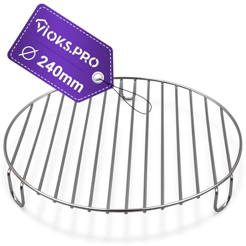 Viоks.pro Grillrost Rund 240 x 240 x 35 mm Ersatz für DeLоnghi 5512510181 Grillrost Edelstahl Kuchengitter Rund - Gitterrost für Heißluftfritteuse & Kuchengitter Abkühlgitter