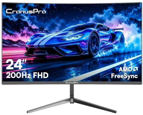 CronusPro 24 Inch 200Hz Curved Gaming Monitor, 1ms MPRT, VA Panel, FHD | 1920 x 1080, 16:9, FreeSync, 98% sRGB, 4000:1, 3000R, FPS Gaming Monitor, Low Motion Blur, HDMI/DP, HDR, VESA 75x75mm, Black