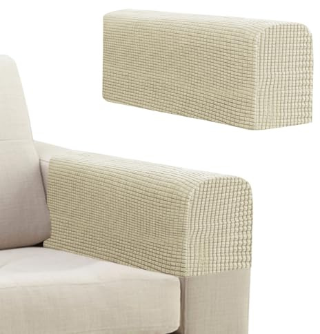Niuoppy 2Pcs Armchair Covers Protectors Slipcover, Sofa Arm Covers Anti-Slip, Thickened Arm Rest Covers for Sofa, Chair Arm Cover for Sofa Protector Couches Recliner (2, Light Beige)