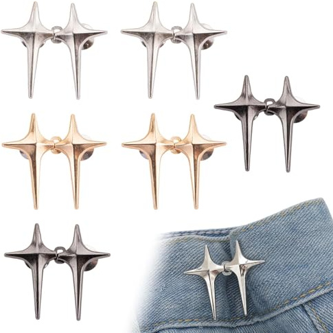 6 Paar Gürtelverschlüsse, Verstellbare Jeansknöpfe, Nähen Nicht Erforderlich, Abnehmbar, Drei Farben (Silber + Gold + Schwarz)