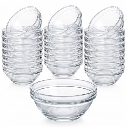 CATELL 24 Piezas Cuencos de Cristal 6,2 cm de Diámetro Redondo Cuencos Pequeños de Vidrio 40 ml Reutilizable Apilable Cuenco de Cristal para Ensaladas Helados Salsas y Postres Cuencos