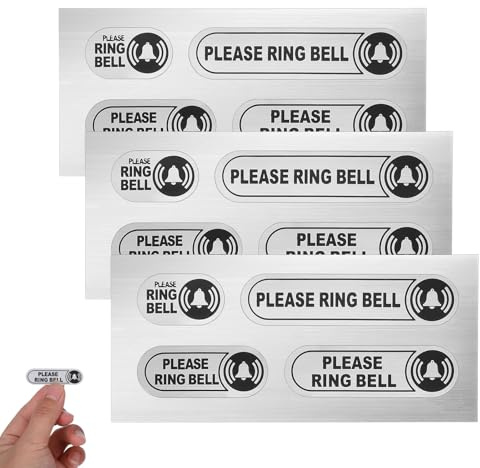 12Pcs Please Ring The Bell Sign Sticker, 4 Sizes Please Ring Doorbell Sign, Waterproof Self-Adhesive Vinyl Doorbell Reminder for Home, Office & Business, Durable, Scratch-Resistant & Easy to Apply