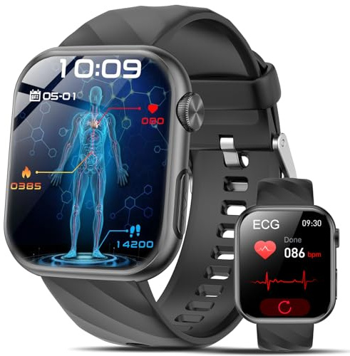 Lgnitek 2026 Neu Smartwatch EKG+HRV/BMI/Harnsäure Herren Damen, 1.97'' AMOLED Gesundheitsuhr mit Bluetooth Anrufe, 24H Blutdruck Herzfrequenz/Schlafmonitor, SOS-Notruf Fitnessuhr für Android iOS