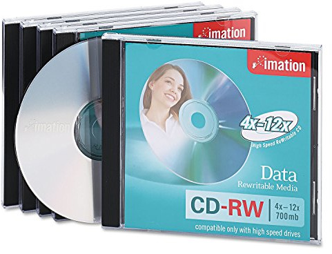 CD-RW Discs, 700MB/80min, 12x, w/Jewel Cases, Silver, 5/Pack
