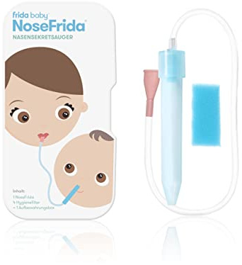 Fridababy NoseAspiratore di secrezioni nasali Frida, inclusi 4 filtri igienici e custodia, ricaricabile, per neonati da 0 mesi, (confezione da 1), blu/bianco, 200830012