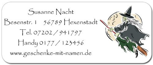 Adress-Etiketten Hexe 2 mit Ihrem Wunschtext, 160 Stück, ca. 56 x 23 mm, für bis zu 5 Zeilen Text