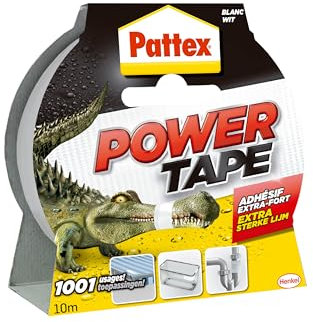 Pattex Power Tape - Adhésif de réparation extra fort blanc (rouleau de 10 m) – Ruban adhésif toilé tous supports – Rouleau adhésif pour charges lourdes