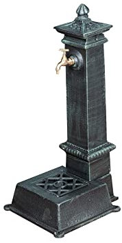 Biscottini Fontana da giardino a colonna 77x37x30 cm - Fontana in ghisa con rubinetto finitura anticata - Fontane da terra esterno - Fontanelle da giardino con griglia di scarico - Fontanella in ferro