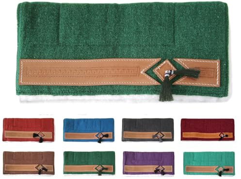 NETPROSHOP Pony Western Pad mit weichem Webfell und Lederverzierung, Rückenlänge ca. 62 cm, Farbe:Dunkelgruen