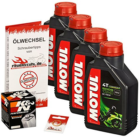 Motul 10W-40 Öl + K&N Ölfilter VTX 1800 C, 02-06, SC46 - Ölwechselset inkl. Motoröl, Chrom Filter, Dichtring