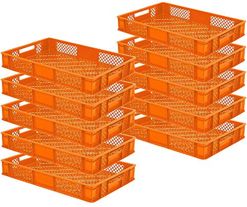 lot de 10 Bac gerbable normes Europe à parois et fonds ajourés - L x l x h 600 x 400 x 90 mm - orange