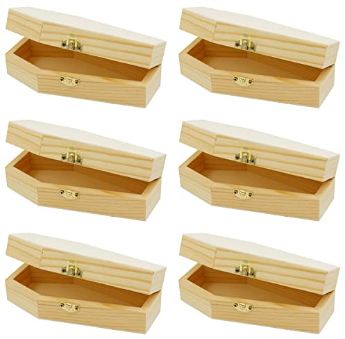 Creative Hobbies Paquete de 6 pequeños ataúdes funerarios de madera sin terminar, 6 pulgadas, perfectos para Halloween, decoración gótica y recuerdos de mascotas
