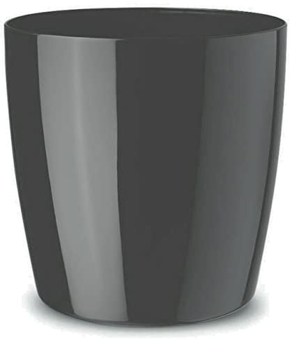 Floralo Teramo Übertopf 25cm Durchmesser x 24cm hoch anthrazit, glänzend, in den Boden eingelassene Rollen, silber, grau