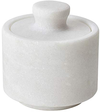 Rissetree White Marble Salt Cellar Keeper With Lid