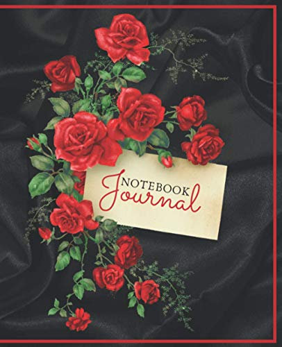 Notebook Journal: Blank Lined paper | Red Roses with Black Silky Background | Decorated Interior