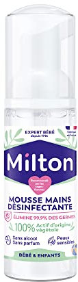 Milton Lloyd Mousse mains désinfectante pour Bébé | Hypoallergénique et Sans Rinçage | Spécial Peaux Sensibles | Testé Dermatologiquement | 50 ml