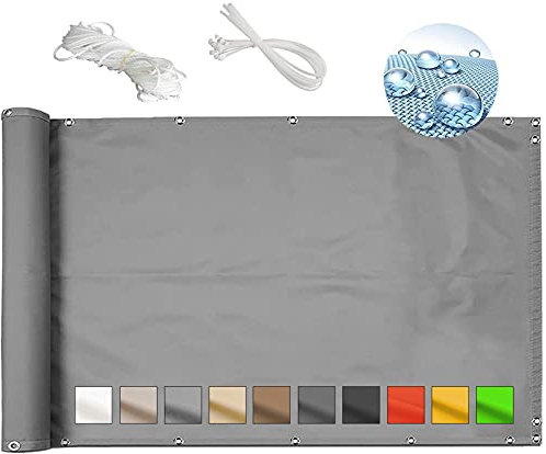 Balkon sichtschutz balkon 150x1500cm balkonverkleidung balkonsichtschutz balkonbespannung balkon sichtschutz efeu balkonabdeckungen UV-schutz für den gartenzaun mit kabelbinder und seil-Hellgrau