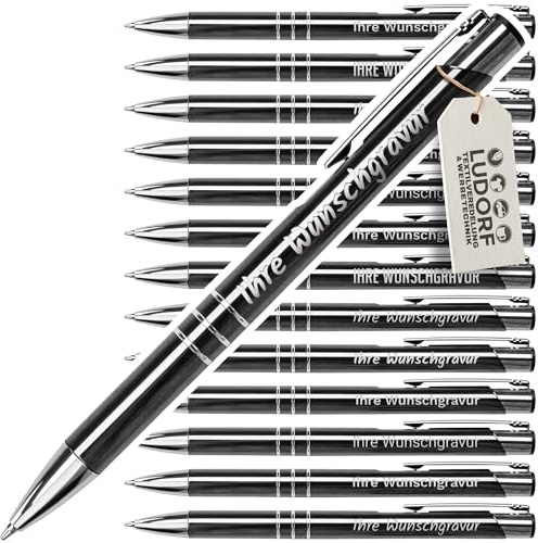 #teamludorf 100x Metall-Kugelschreiber mit Wunsch-Gravur - Personalisierte Kulis - Stift mit Namen - 14 Farben & 20 Schriftarten - 100 Stück - Grau