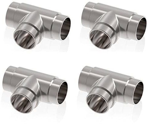 PRIOstahl T-Verbinder Verbinder T-Stück Rohrsteckwinkel Rohrverbinder Verbindungsstück x 4 Stück Ø 33,7 mm Steckfitting für Rundrohr Handlauf Geländer Treppe Rohr Rostfrei aus Edelstahl V2A