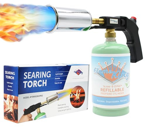 Flame King Grill Gun Propane Torch, Culinary Kitchen Torch for Sous Vide Cooking, Searing, Professional Cooking, Charcoal/Fire Starter