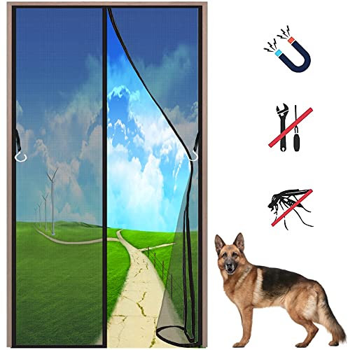 LZHBD Magnet Fly Screen Door - 155x190 cm - Anti Rain and Snow Air Conditioner Partition Curtain Bi Fold Door Shut Automatically for Sliding Doors Greenhouse - Black