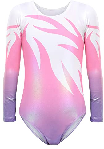 Bezioner Maillot de Gimnasia Leotardos de Danza Body Ballet Clásico Manga larga para Niña Rosa 130-140 cm 8-10 Años