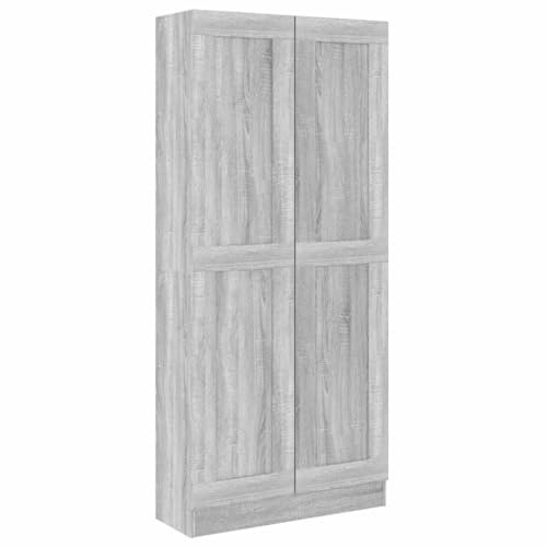 vidaXL Bücherschrank, Bücherregal mit viel Stauraum, Büroschrank für Schlafzimmer Wohnzimmer Büro, Aktenschrank Schrank, Grau Sonoma Holzwerkstoff