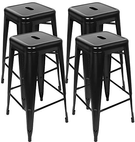 4X Barhocker, Barhocker, Tresenhocker, Stehhocker, Industriedesign aus Metall, stapelbar, 76 x 42 x 42 cm, schwarz
