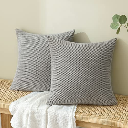 EMEMA Kordsamt Kissenbezug Dekorative Granulat Sofakissen Dekokissen Kissenbezüge Kissenhülle Couchkissen Überwurf Kissen Bezug Zierkissen für Couch Sofa Wohnzimmer 2er Set 60x60 cm Hellgrau