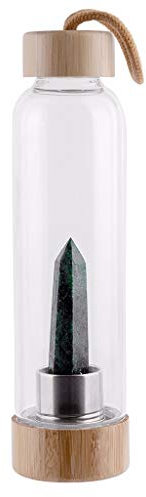 ZAANU Quartz Crystal Water Bottle wiht Bamboo Lid, Natural Crystal Glass Water Bottle for Making Healing Gemstone Infused Wate,with Cup Bag/60 (Color : Labradorite)