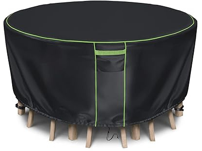 Round Patio Furniture Covers, 100% Waterproof Outdoor Table Chair Set Covers, 600D Heavy Duty Patio Furniture Covers, Anti-Fading, UV Resistant, 84 Dia x 28 H, Black